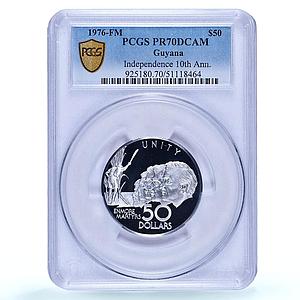 Guyana 50 dollars Independence Enmore Martyrs History PR70 PCGS silver coin 1976