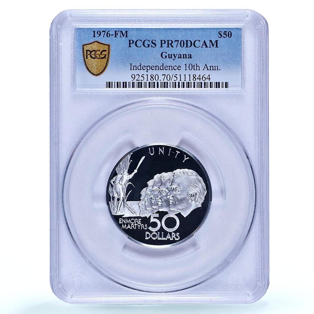 Guyana 50 dollars Independence Enmore Martyrs History PR70 PCGS silver coin 1976