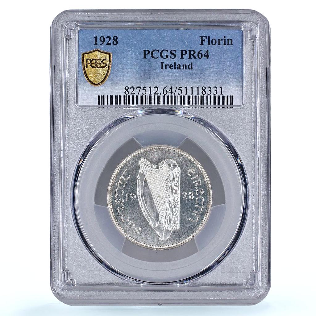 Ireland 1 florin 2 shillings Free State Coinage Fish PR64 PCGS silver coin 1928