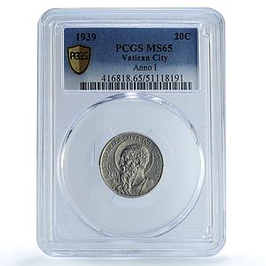 Italy Vatican 20 centesimi Pope Pius XII Saint Paul MS65 PCGS nickel coin 1939