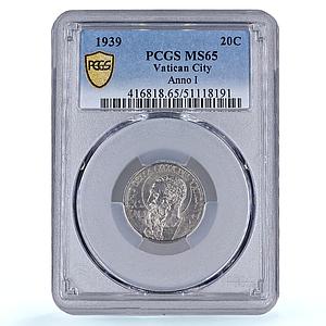 Italy Vatican 20 centesimi Pope Pius XII Saint Paul MS65 PCGS nickel coin 1939