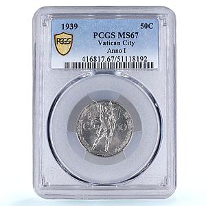 Italy Vatican 50 centesimi Pope Pius XII Archangel Michael MS67 PCGS coin 1939