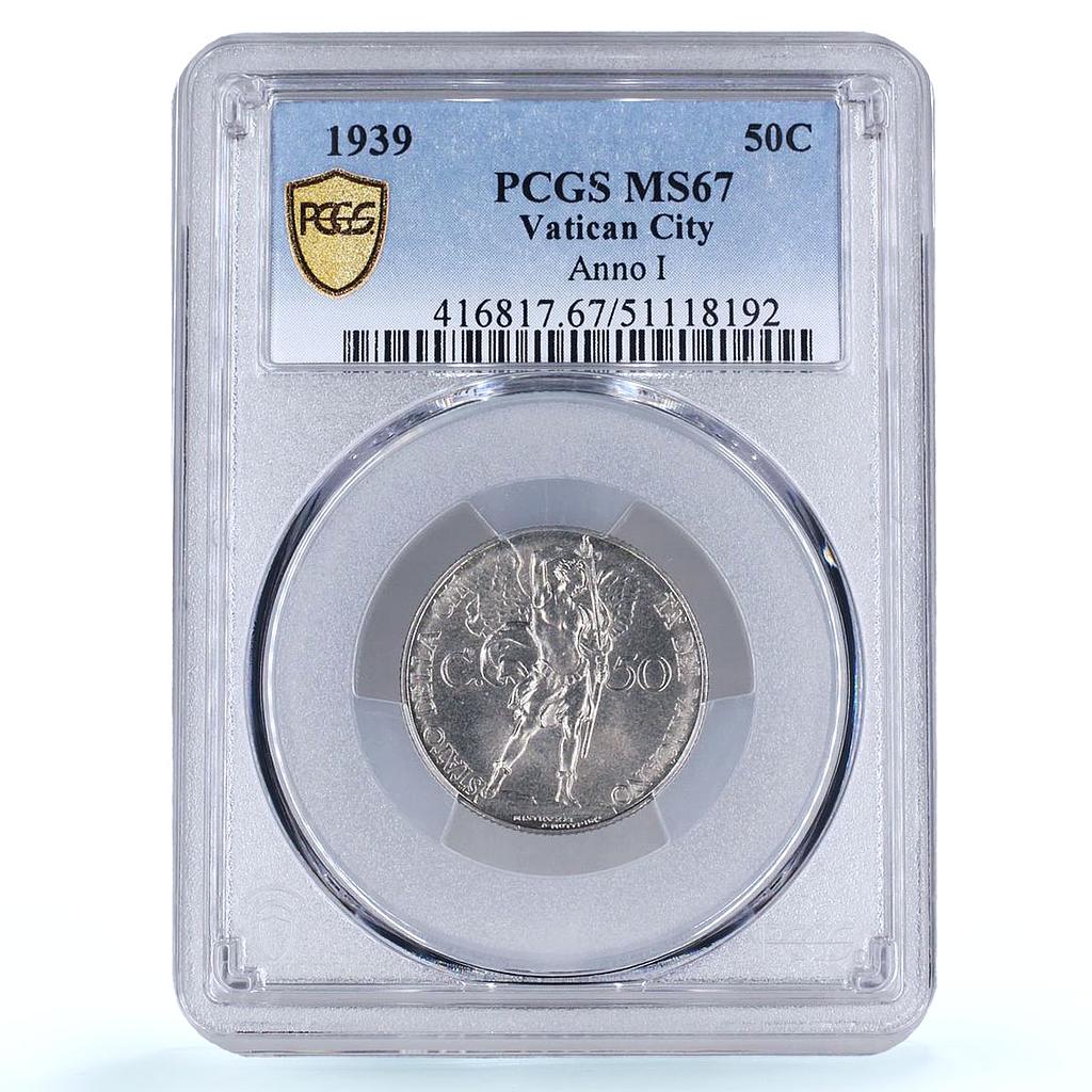 Italy Vatican 50 centesimi Pope Pius XII Archangel Michael MS67 PCGS coin 1939