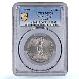 Italy Vatican 2 lire Pope Pius XII Standing Figure MS66 PCGS nickel coin 1939