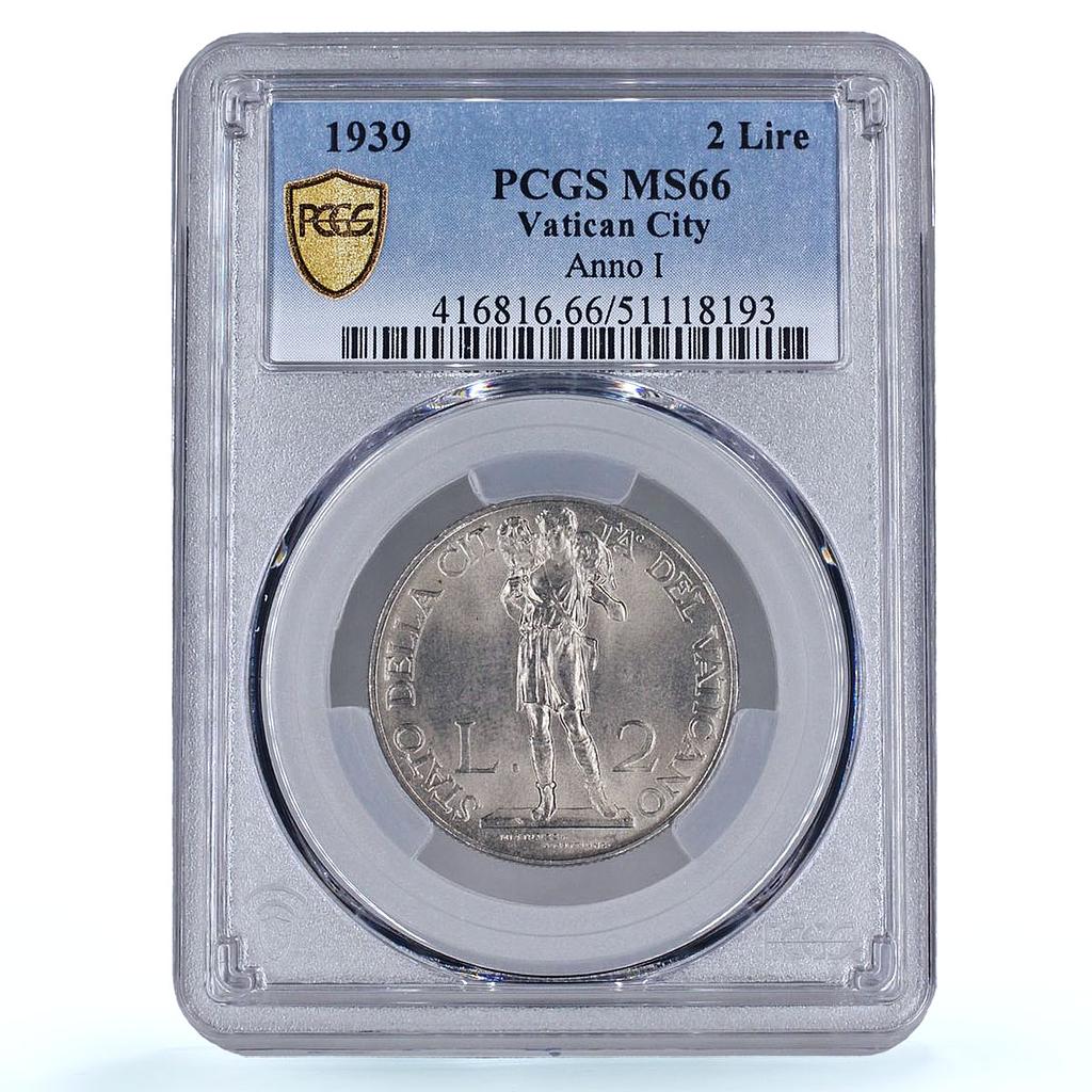 Italy Vatican 2 lire Pope Pius XII Standing Figure MS66 PCGS nickel coin 1939