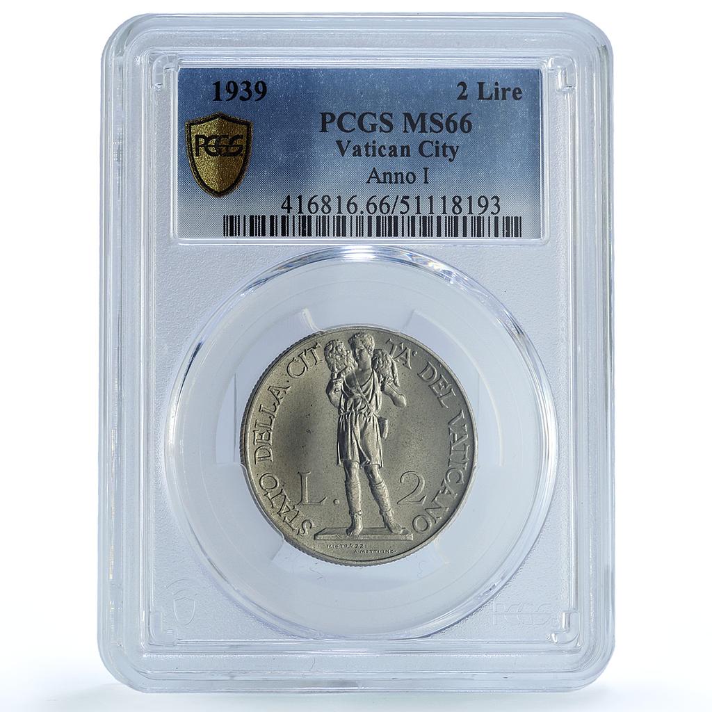 Italy Vatican 2 lire Pope Pius XII Standing Figure MS66 PCGS nickel coin 1939 Italy Vatican 2 lire Pope Pius XII Standing Figure MS66 PCGS nickel coin 1939