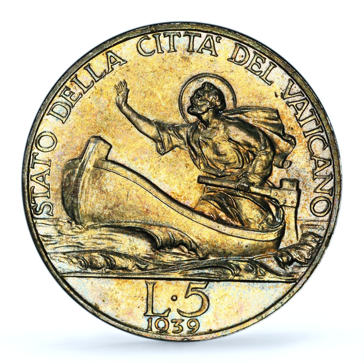 Italy Vatican 5 lire Pope Pius XII Saint Peter Boat MS64 PCGS silver coin 1939