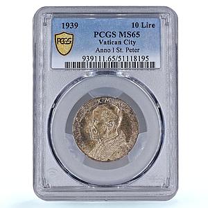 Italy Vatican 10 lire Pope Pius XII Madonna Jesus MS65 PCGS silver coin 1939