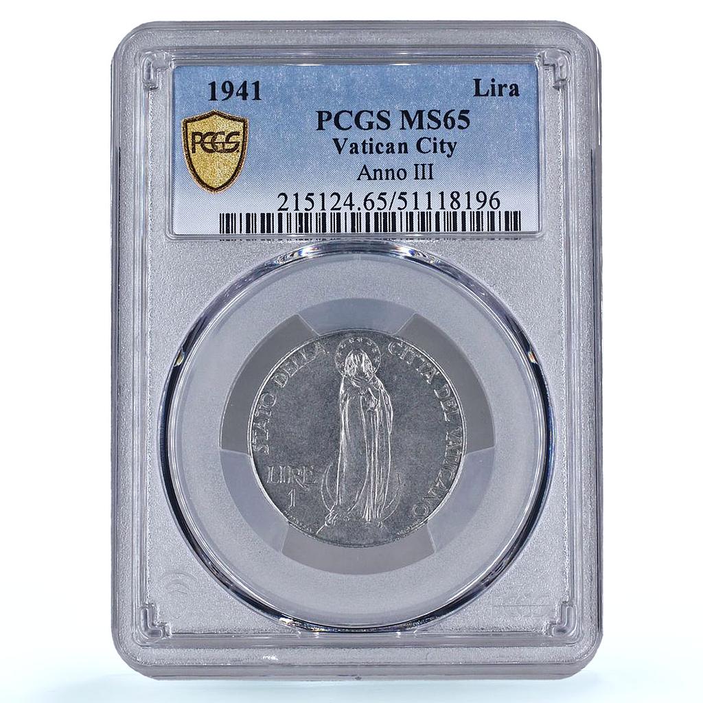 Italy Vatican 1 lire Pope Pius XII Virgin Mary MS65 PCGS NiSteel coin 1941
