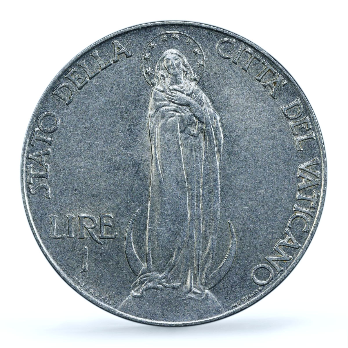 Italy Vatican 1 lire Pope Pius XII Virgin Mary MS65 PCGS NiSteel coin 1941