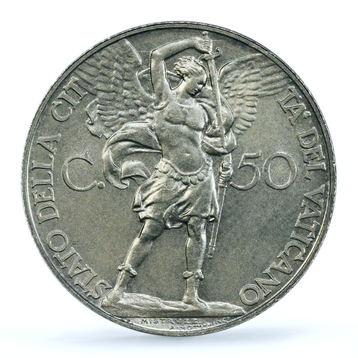 Italy Vatican 50 centesimi Pope Pius XI Archangel Michael MS66 PCGS Ni coin 1929