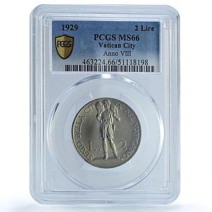 Italy Vatican 2 lire Pope Pius XI Standing Figure MS66 PCGS nickel coin 1929