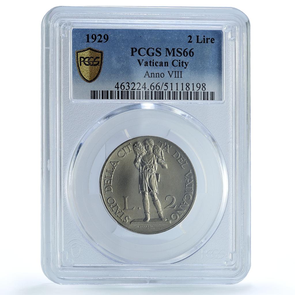 Italy Vatican 2 lire Pope Pius XI Standing Figure MS66 PCGS nickel coin 1929 Italy Vatican 2 lire Pope Pius XI Standing Figure MS66 PCGS nickel coin 1929