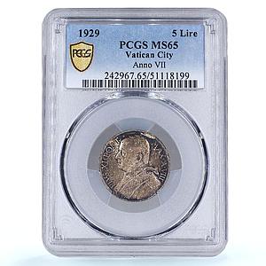 Italy Vatican 5 lire Pope Pius XI Saint Peter in Boat MS65 PCGS silver coin 1929