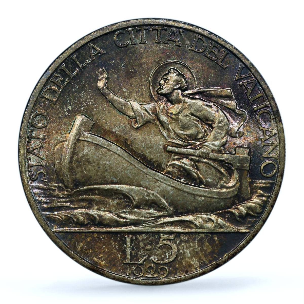 Italy Vatican 5 lire Pope Pius XI Saint Peter in Boat MS65 PCGS silver coin 1929