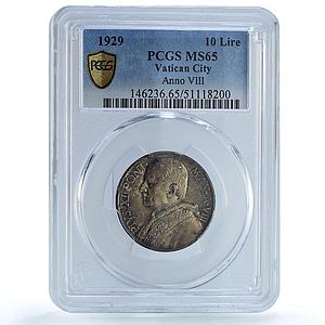Italy Vatican 10 lire Pope Pius XI Madonna Jesus Baby MS65 PCGS silver coin 1929