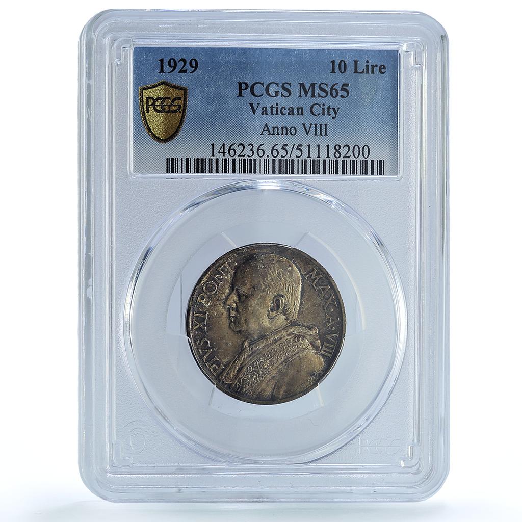 Italy Vatican 10 lire Pope Pius XI Madonna Jesus Baby MS65 PCGS silver coin 1929 Italy Vatican 10 lire Pope Pius XI Madonna Jesus Baby MS65 PCGS silver coin 1929