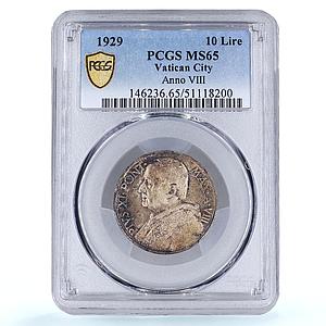 Italy Vatican 10 lire Pope Pius XI Madonna Jesus Baby MS65 PCGS silver coin 1929