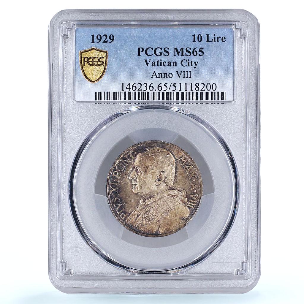 Italy Vatican 10 lire Pope Pius XI Madonna Jesus Baby MS65 PCGS silver coin 1929