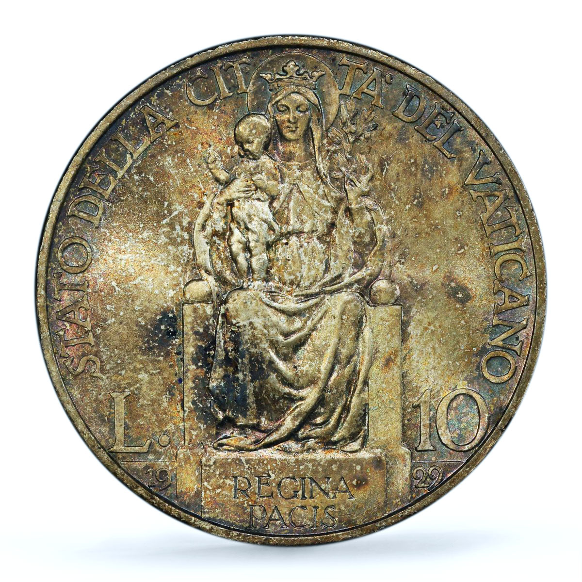 Italy Vatican 10 lire Pope Pius XI Madonna Jesus Baby MS65 PCGS silver coin 1929