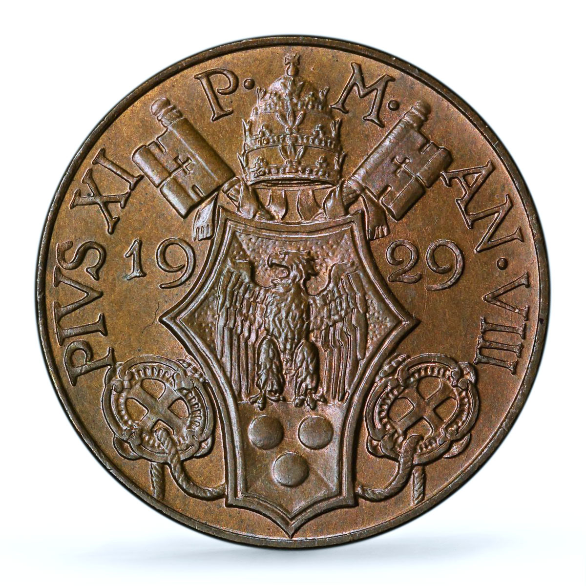Italy Vatican 5 centesimi Pope Pius XI Olive Branch MS66 PCGS bronze coin 1929