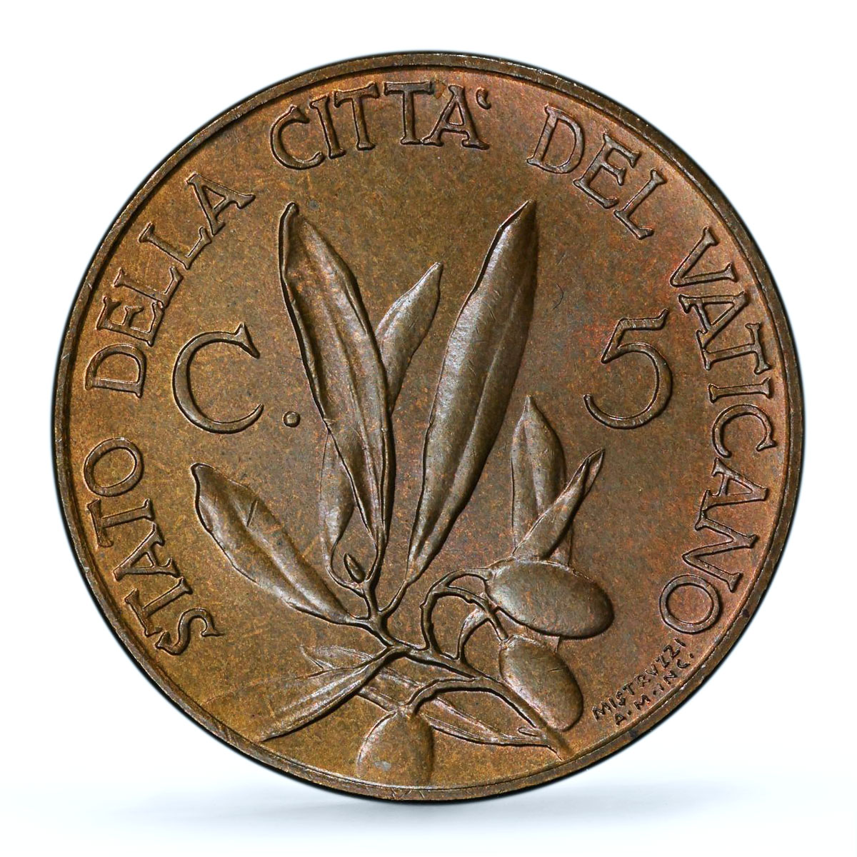 Italy Vatican 5 centesimi Pope Pius XI Olive Branch MS66 PCGS bronze coin 1929
