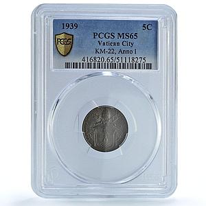 Italy Vatican 5 centesimi Pope Pius XII Olive Branch MS65 PCGS AlBr coin 1939
