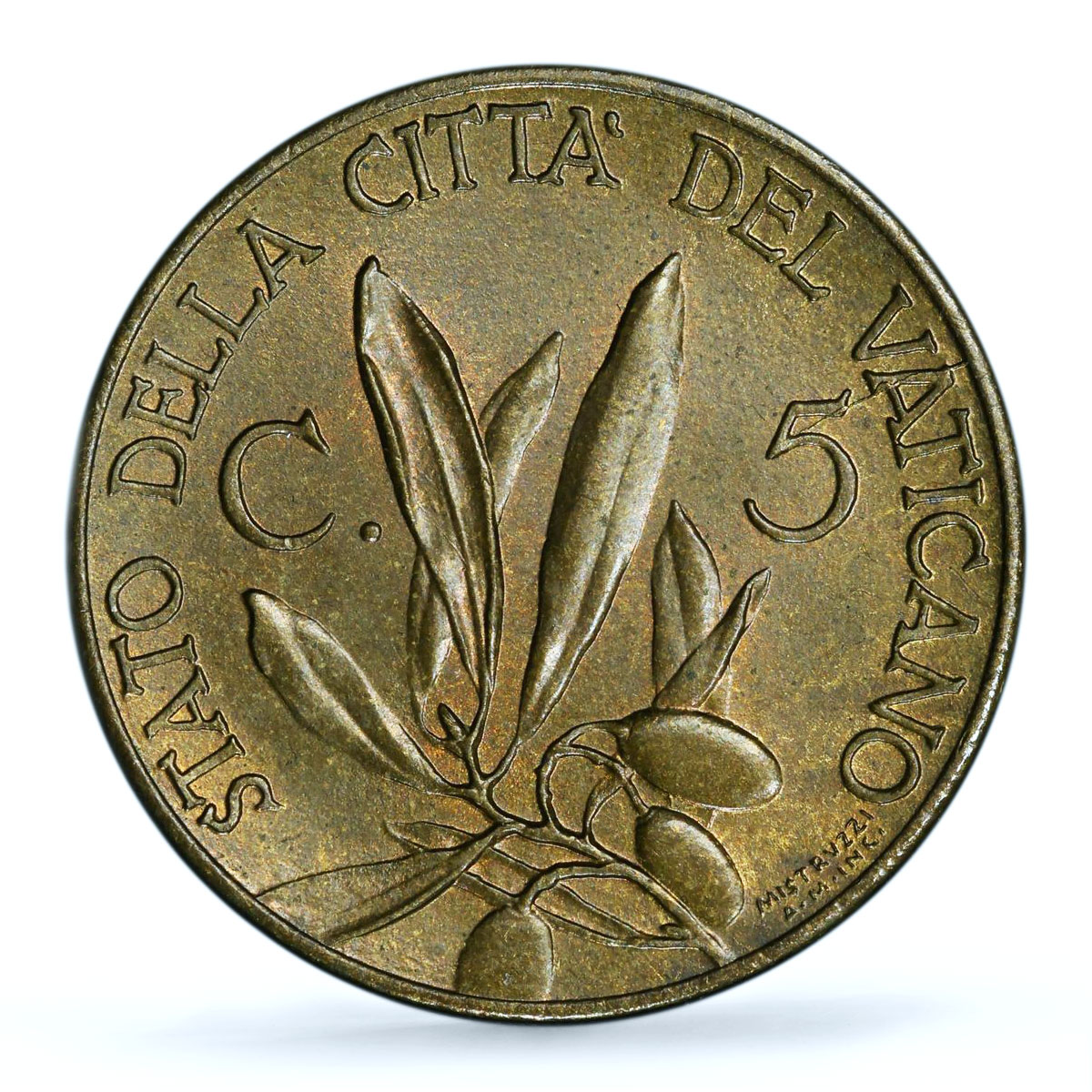 Italy Vatican 5 centesimi Pope Pius XII Olive Branch MS65 PCGS AlBr coin 1939