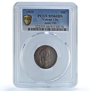 Italy Vatican 10 centesimi Pope Pius XI Saint Peter MS66 PCGS bronze coin 1929