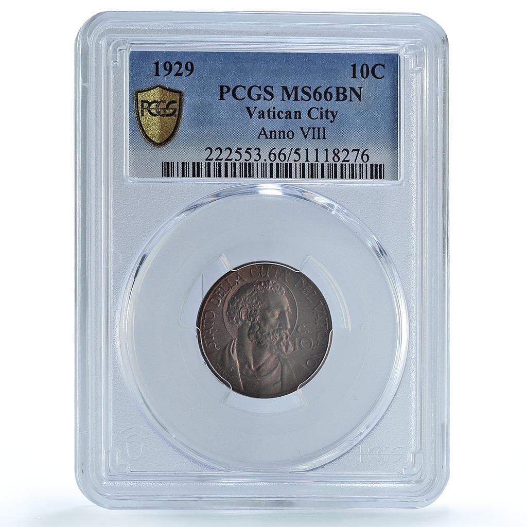Italy Vatican 10 centesimi Pope Pius XI Saint Peter MS66 PCGS bronze coin 1929 Italy Vatican 10 centesimi Pope Pius XI Saint Peter MS66 PCGS bronze coin 1929