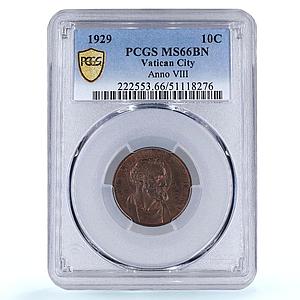 Italy Vatican 10 centesimi Pope Pius XI Saint Peter MS66 PCGS bronze coin 1929