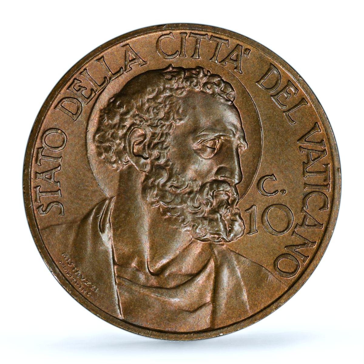 Italy Vatican 10 centesimi Pope Pius XI Saint Peter MS66 PCGS bronze coin 1929