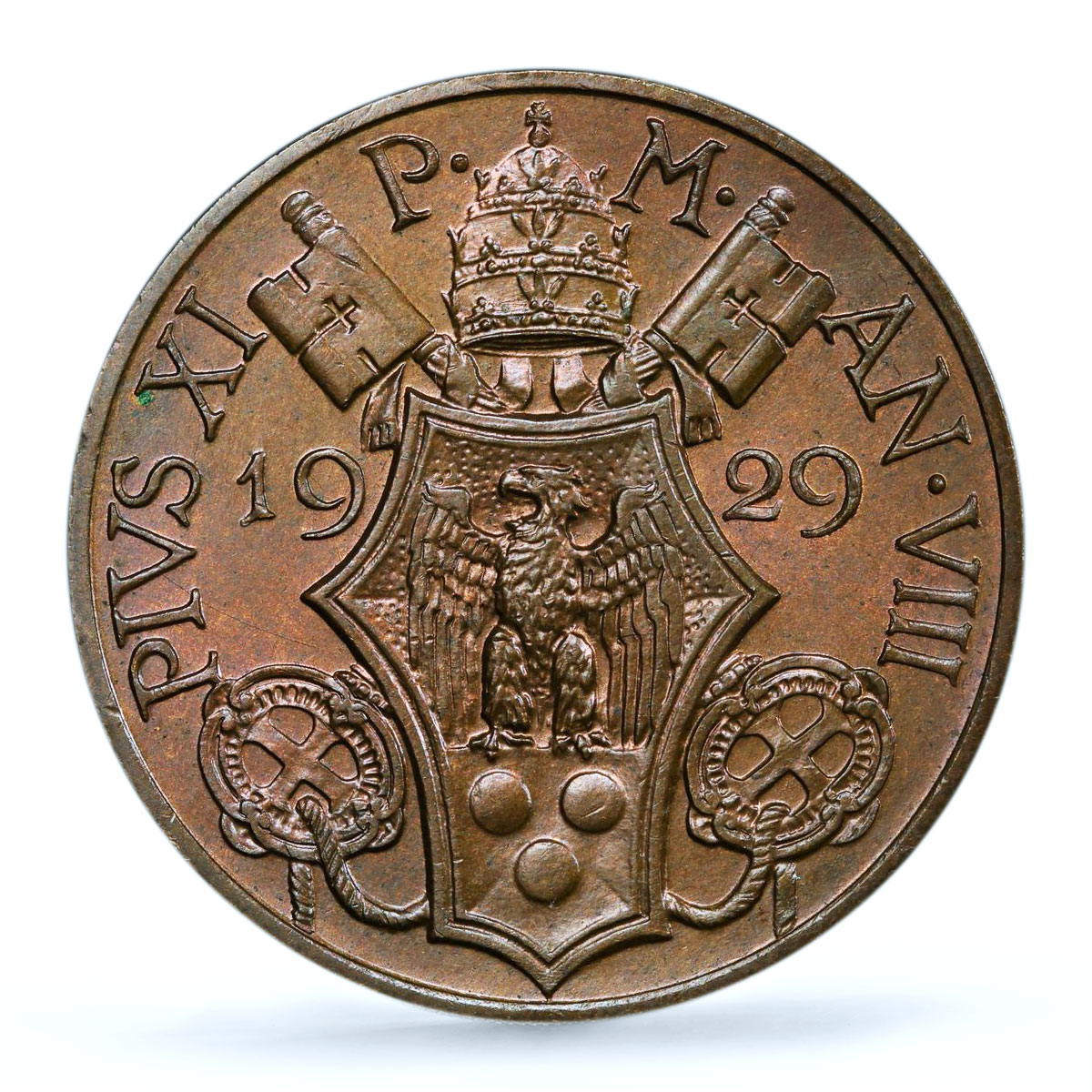 Italy Vatican 10 centesimi Pope Pius XI Saint Peter MS66 PCGS bronze coin 1929