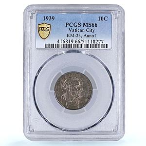 Italy Vatican 10 centesimi Pope Pius XII Saint Peter MS66 PCGS AlBr coin 1939