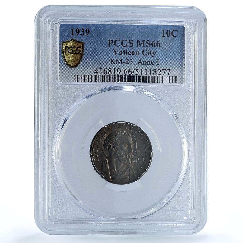 Italy Vatican 10 centesimi Pope Pius XII Saint Peter MS66 PCGS AlBr coin 1939 Italy Vatican 10 centesimi Pope Pius XII Saint Peter MS66 PCGS AlBr coin 1939