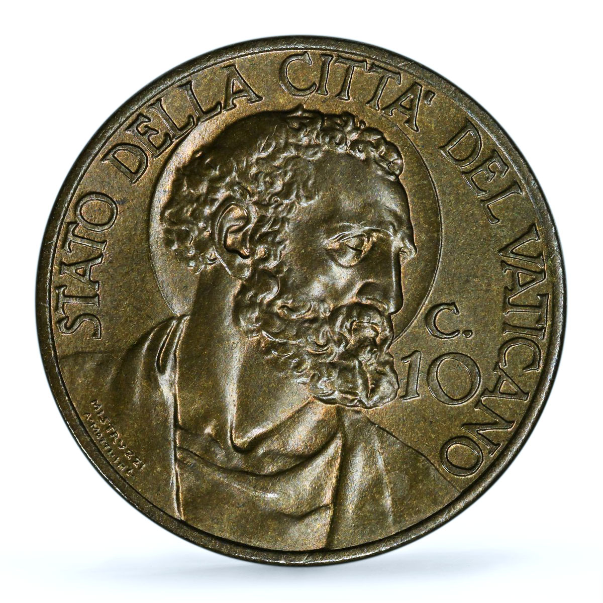 Italy Vatican 10 centesimi Pope Pius XII Saint Peter MS66 PCGS AlBr coin 1939