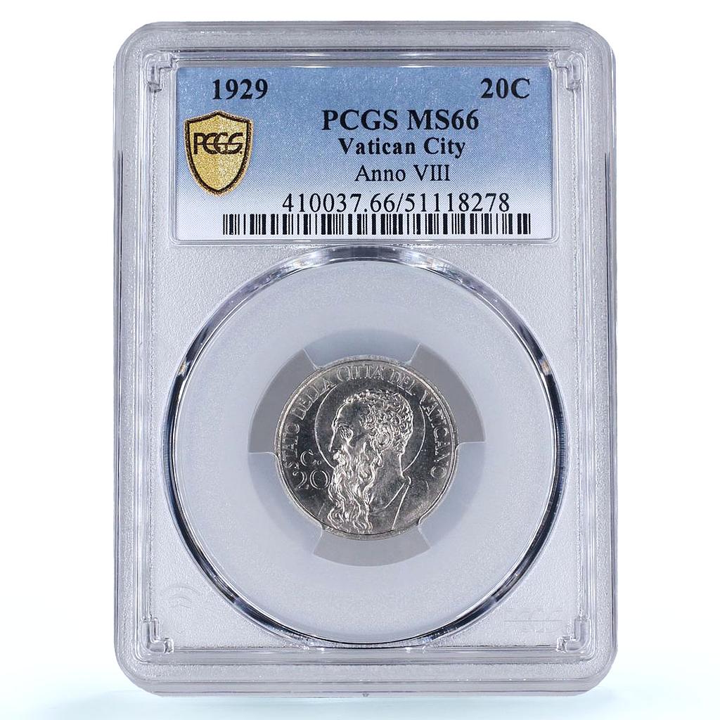 Italy Vatican 20 centesimi Pope Pius XI Saint Paul MS66 PCGS nickel coin 1929