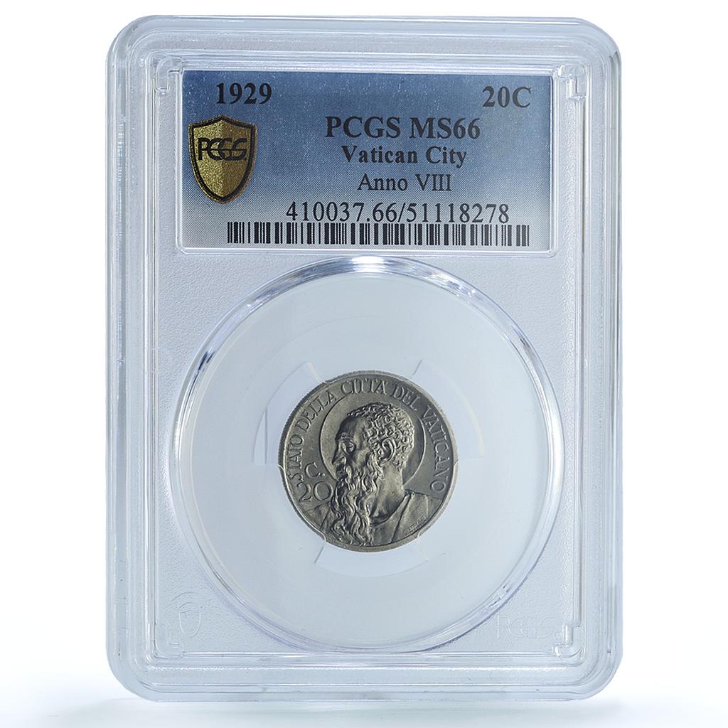 Italy Vatican 20 centesimi Pope Pius XI Saint Paul MS66 PCGS nickel coin 1929 Italy Vatican 20 centesimi Pope Pius XI Saint Paul MS66 PCGS nickel coin 1929