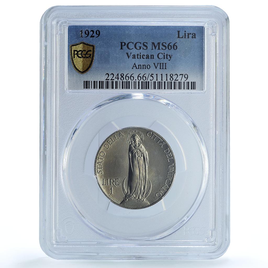 Italy Vatican 1 lire Pope Pius XI Virgin Mary MS66 PCGS nickel coin 1929 Italy Vatican 1 lire Pope Pius XI Virgin Mary MS66 PCGS nickel coin 1929