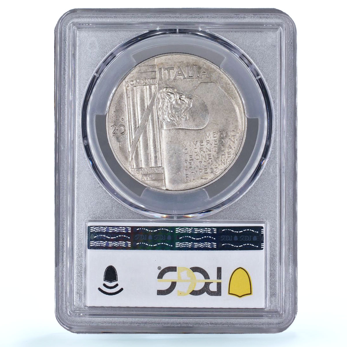 Italy 20 lire World War I End Victor Emmanuel III AU58 PCGS silver coin 1928