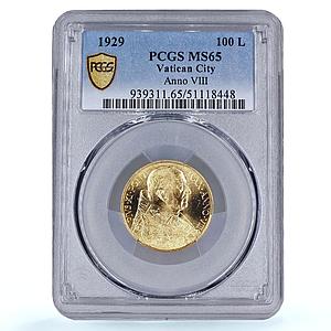 Italy Vatican 100 lire Pope Pius XI Jesus Christ KM-9 MS65 PCGS gold coin 1929