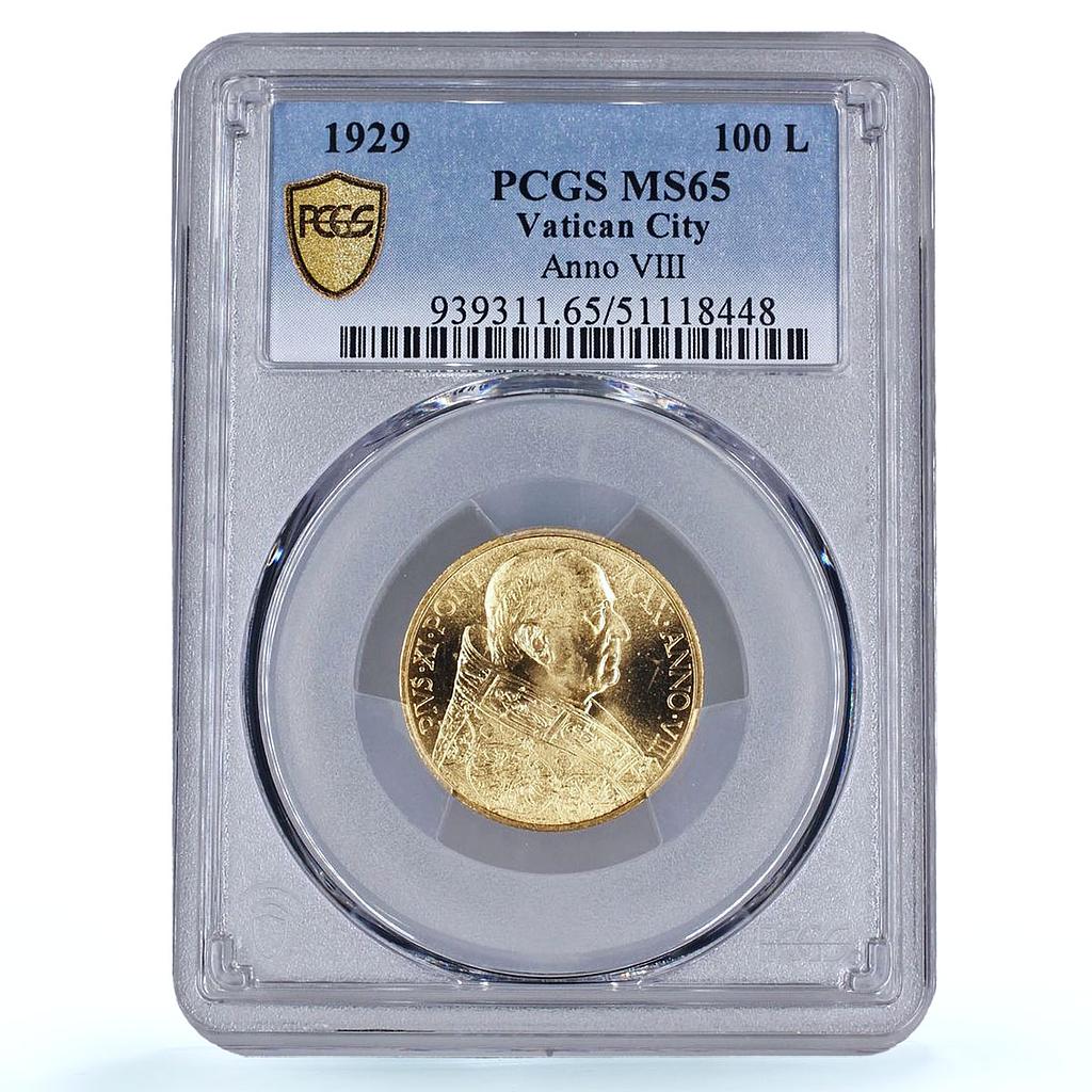 Italy Vatican 100 lire Pope Pius XI Jesus Christ KM-9 MS65 PCGS gold coin 1929