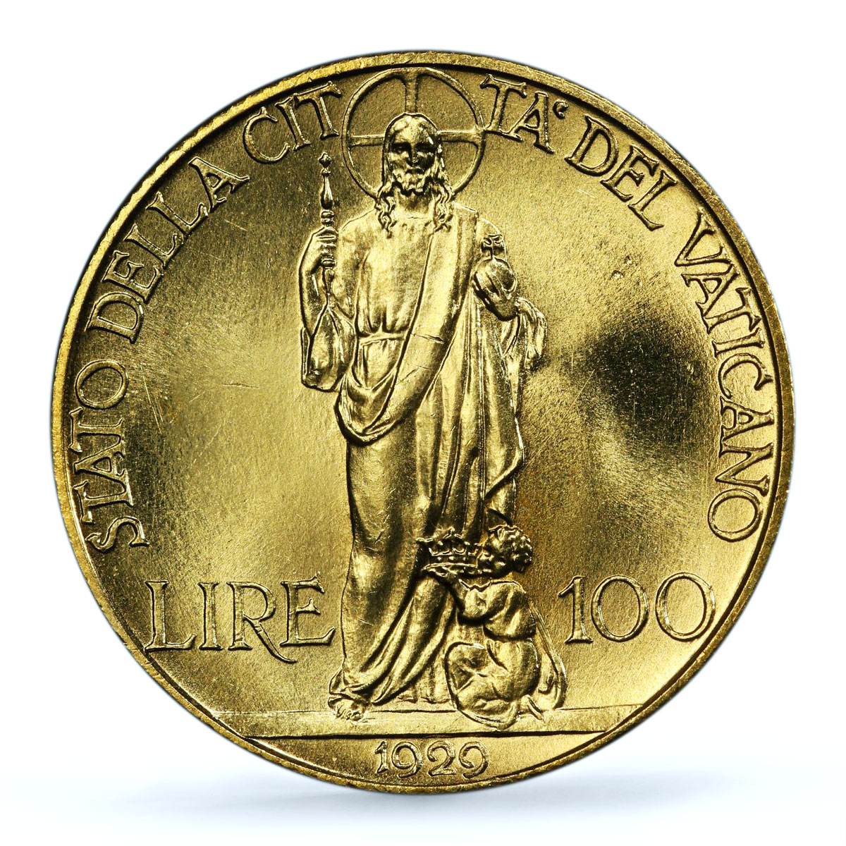 Italy Vatican 100 lire Pope Pius XI Jesus Christ KM-9 MS65 PCGS gold coin 1929
