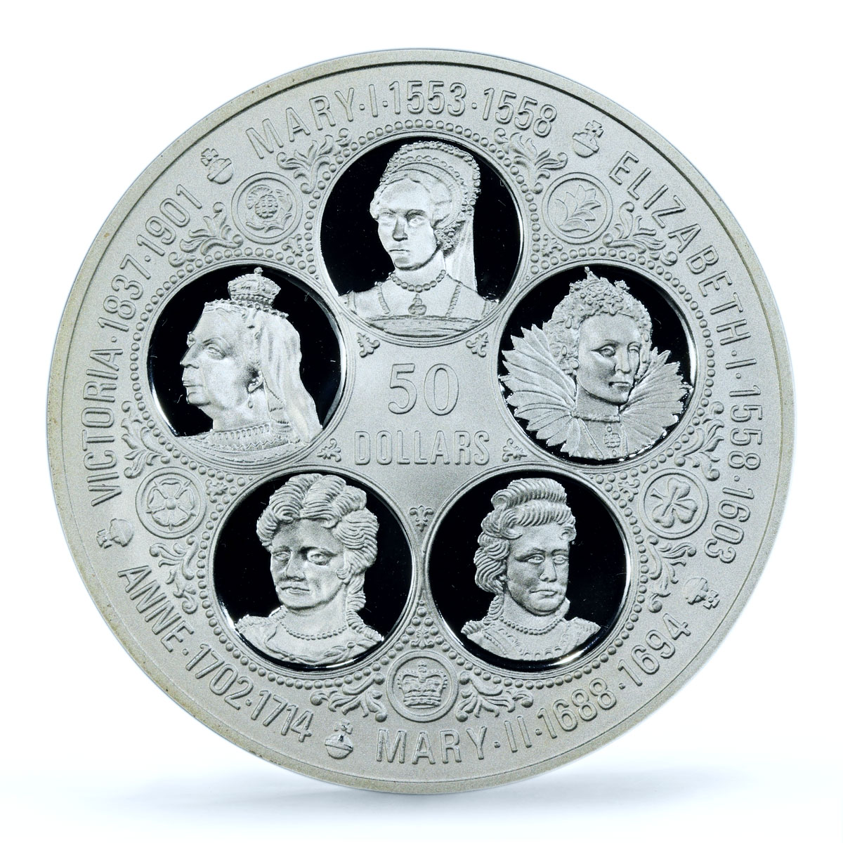 Cayman Islands 50 dollars Queens of England History PR69 PCGS silver coin 1975