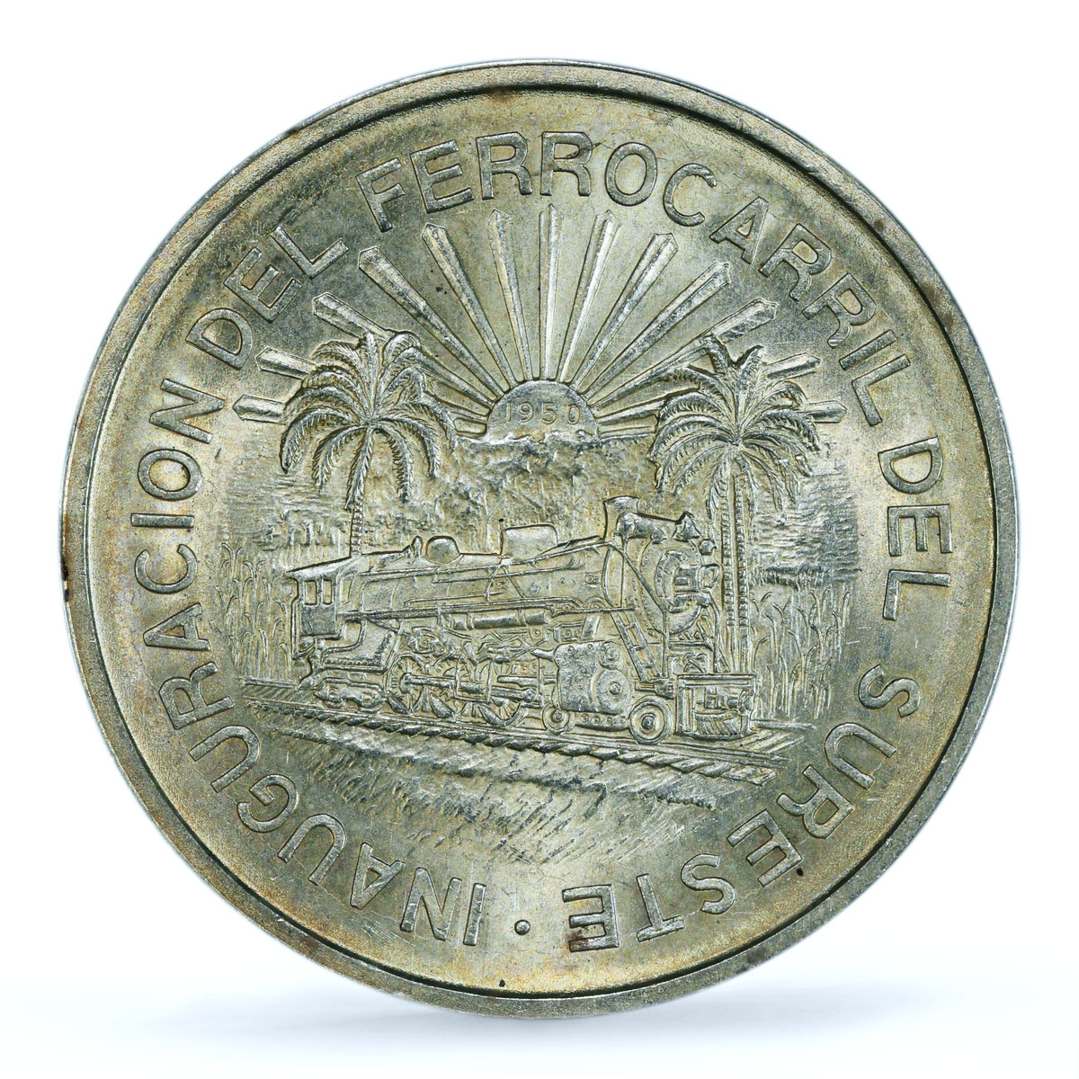 Mexico 5 pesos Southeastern Railroad Opening Train MS64 PCGS silver coin 1950