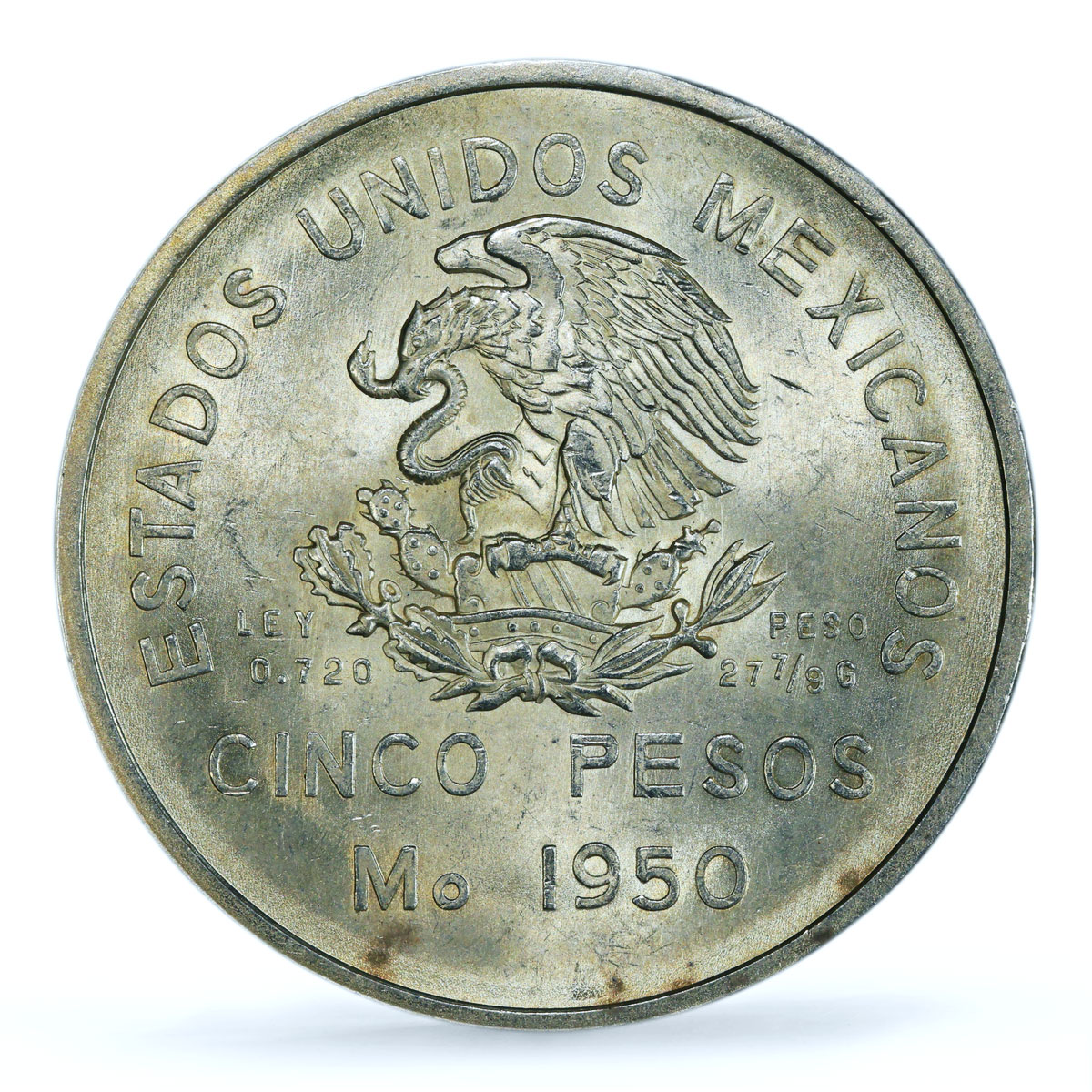 Mexico 5 pesos Southeastern Railroad Opening Train MS64 PCGS silver coin 1950