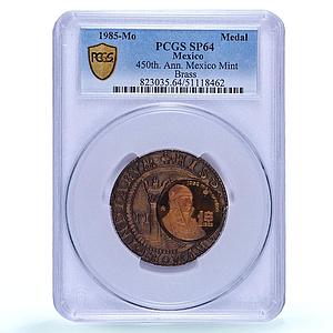 Mexico Mint 450th Anniversary Jose Morelos 1 Peso SP64 PCGS brass medal 1985