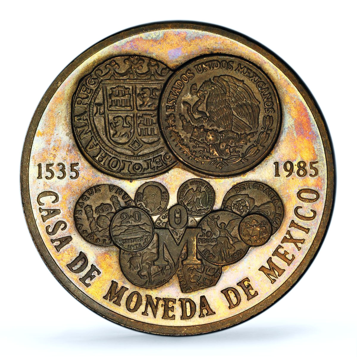 Mexico Mint 450th Anniversary Jose Morelos 1 Peso SP64 PCGS brass medal 1985
