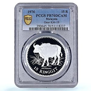 Malaysia 15 ringgit Gaur Bull Conservation Fauna PR70 PCGS silver coin 1976