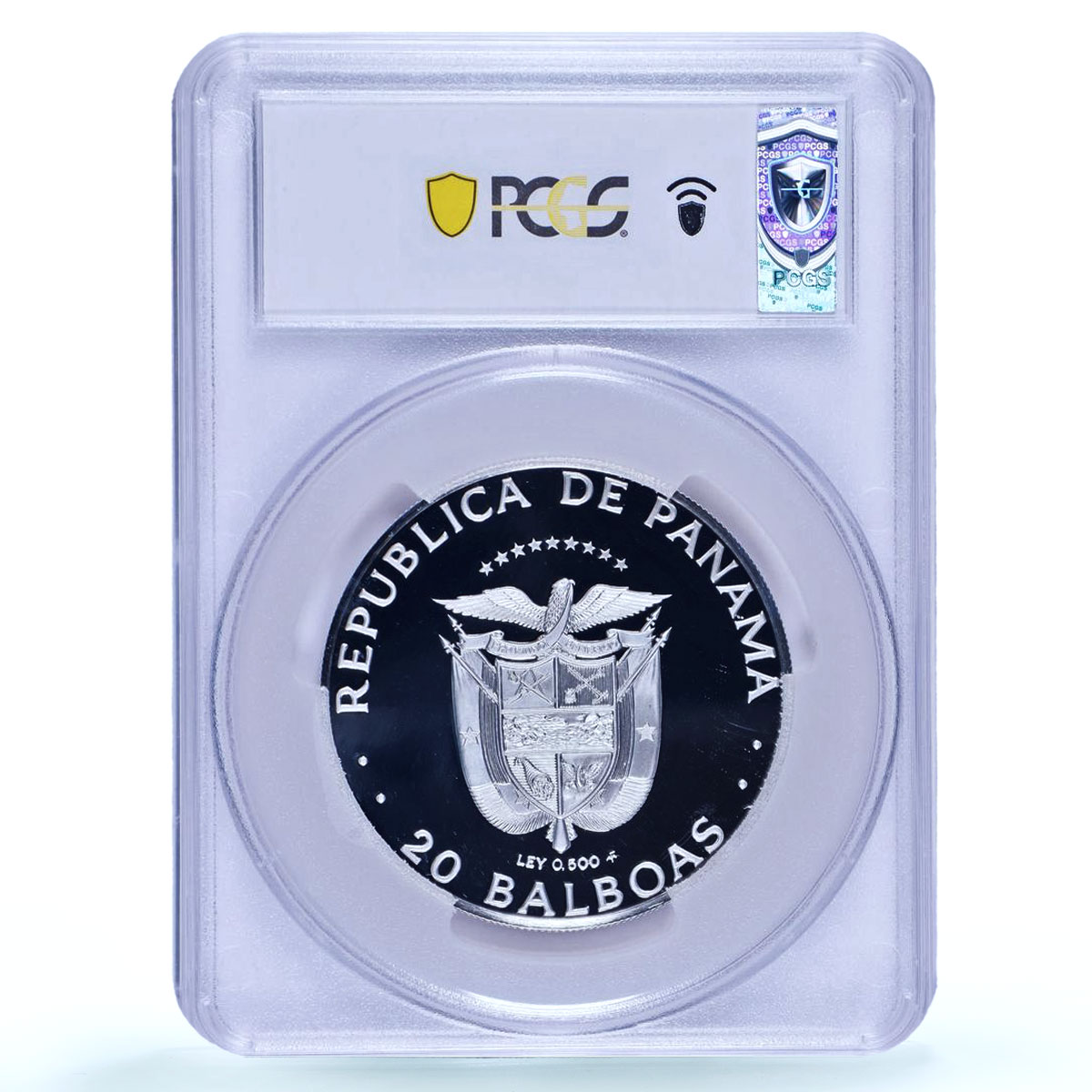 Panama 20 balboas Pacific Ocean Discovery History PR69 PCGS silver coin 1985
